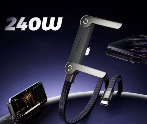 ⚡Câble de charge invisible 2 en 1 – Câble de charge rapide 240 W avec support de téléphone intégré